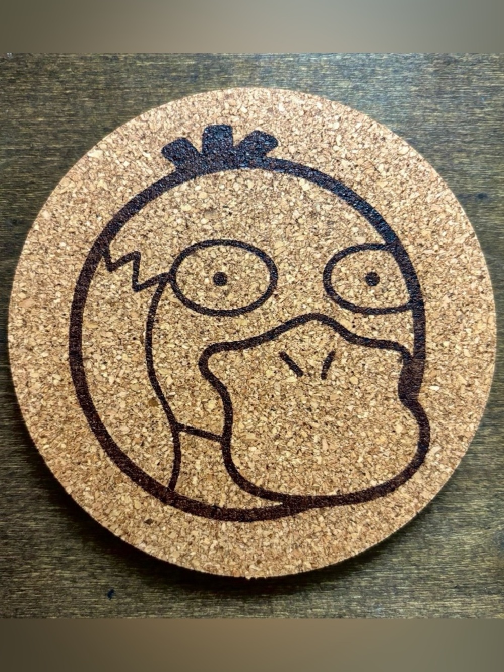 Pokemon Psyduck Face Laser Engraved Cork Coaster
